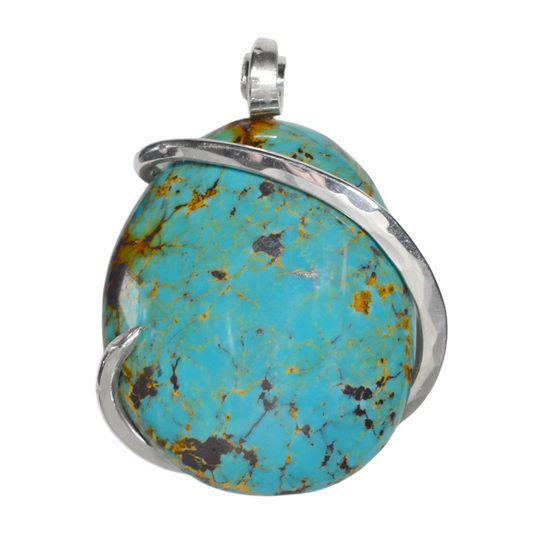 Tyrone Turquoise Handmade Stone Pendant Wrapped in Silver