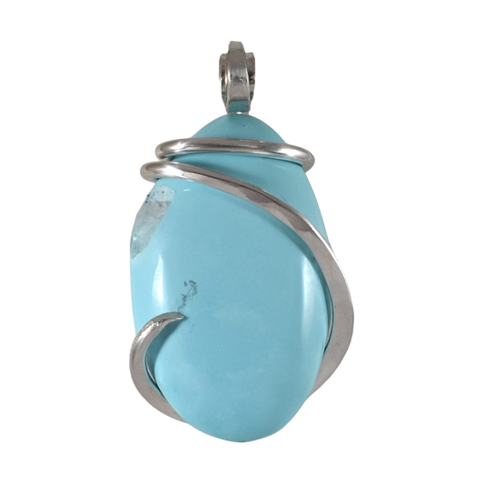 Sleeping Beauty Turquoise Handmade Stone Pendant Wrapped in Silver