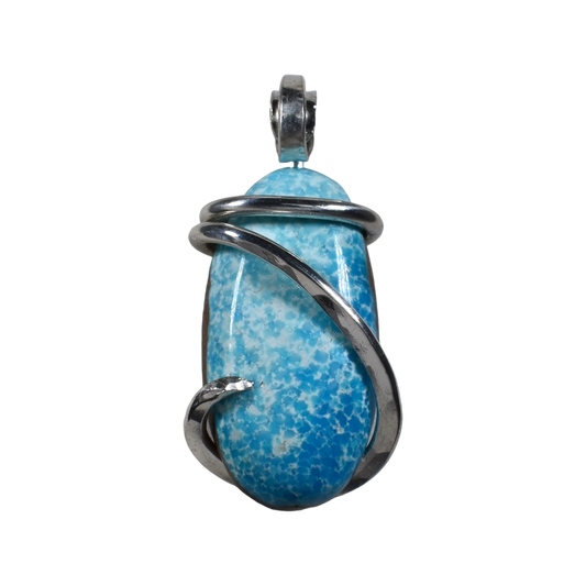 Sleeping Beauty Turquoise Handmade Stone Pendant Wrapped in Silver