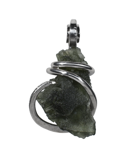 Moldavite Crystal or Tektite (Green Meteorite) Pendant Hand Wrapped in Sterling Silver