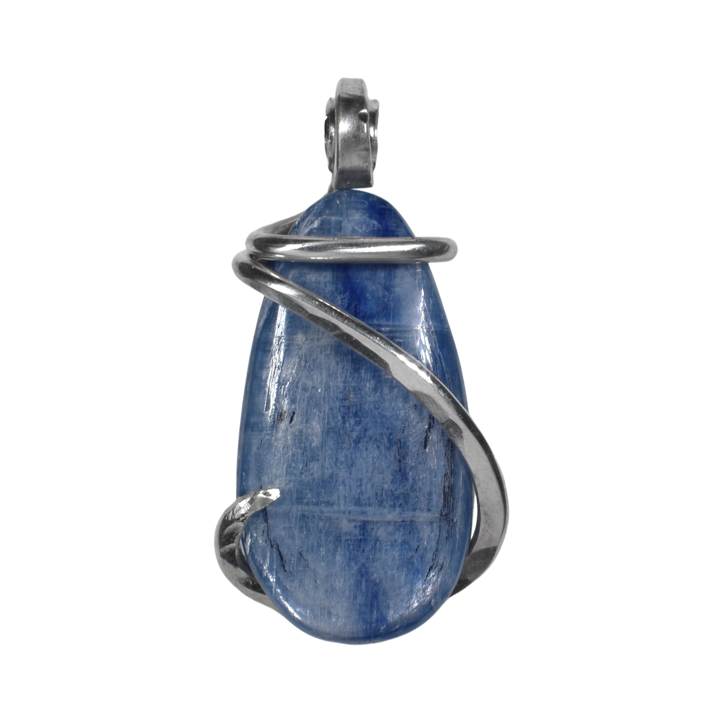 Blue Kyanite Handmade Crystal Pendant Wrapped in Silver