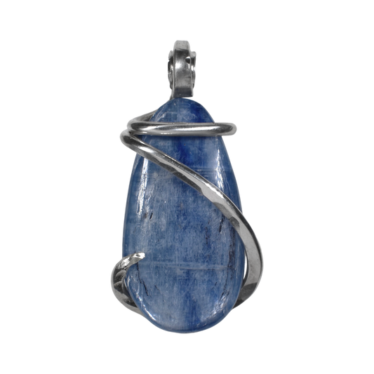 Blue Kyanite Handmade Crystal Pendant Wrapped in Silver