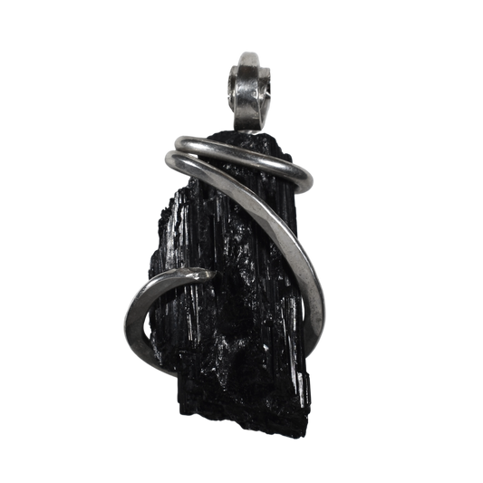 Black Tourmaline Handmade Stone Pendant Wrapped in Silver