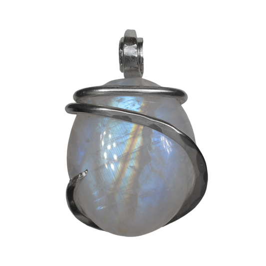 Rainbow Moonstone Handmade Crystal Pendant Wrapped in Silver