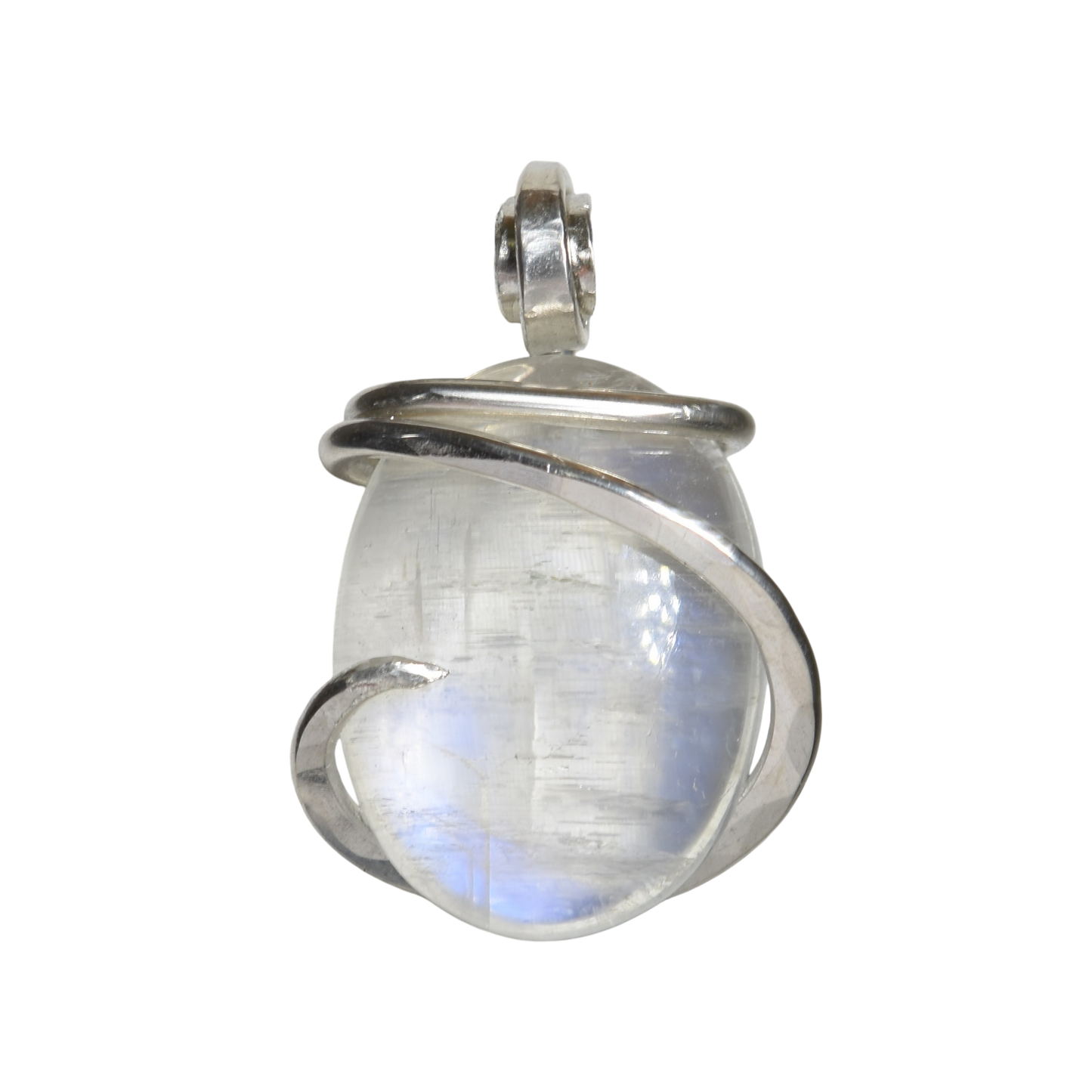 Rainbow Moonstone Handmade Crystal Pendant Wrapped in Silver