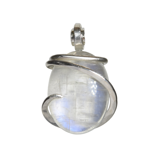 Rainbow Moonstone Handmade Crystal Pendant Wrapped in Silver
