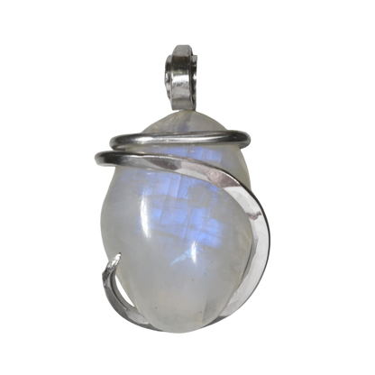 Rainbow Moonstone Handmade Crystal Pendant Wrapped in Silver