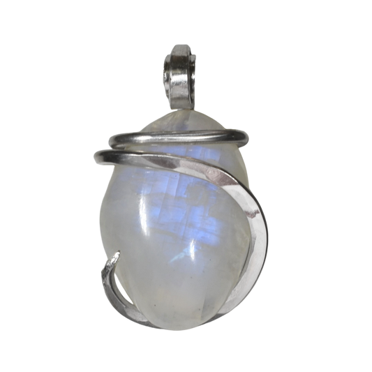 Rainbow Moonstone Handmade Crystal Pendant Wrapped in Silver