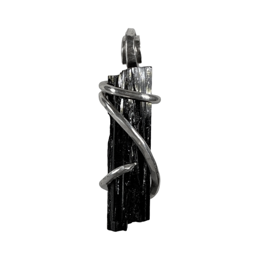 Black Tourmaline Handmade Stone Pendant Wrapped in Silver