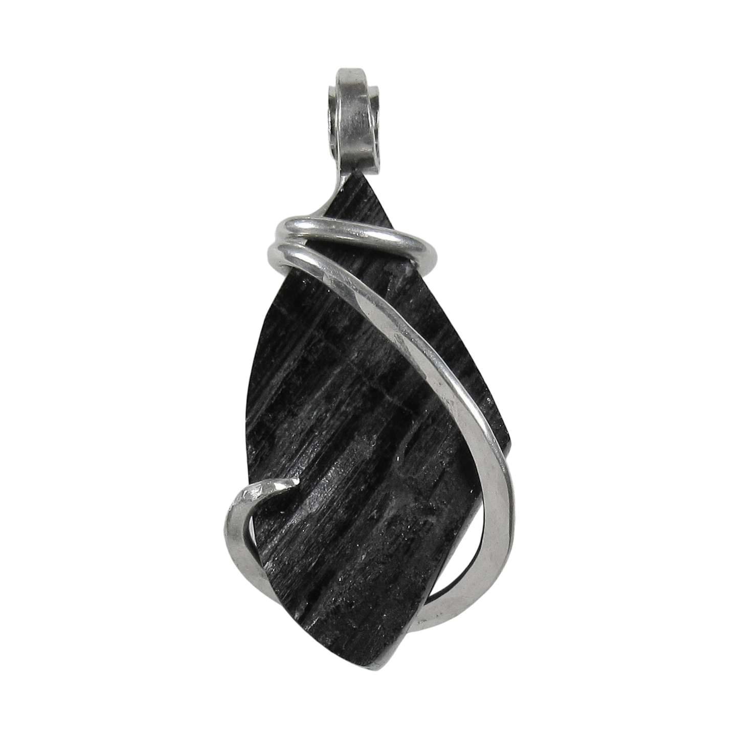 Black Tourmaline Handmade Stone Pendant Wrapped in Silver