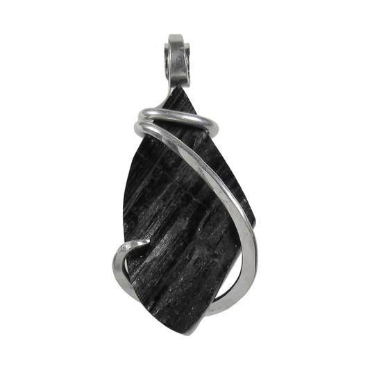 Black Tourmaline Handmade Stone Pendant Wrapped in Silver