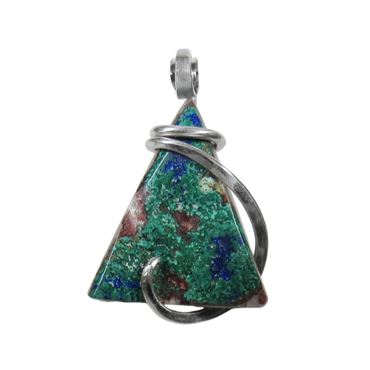 Azurite/Malachite Handmade Stone Pendant Wrapped in Sterling Silver