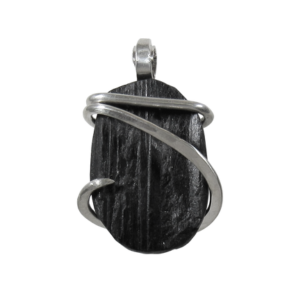 Black Tourmaline Handmade Stone Pendant Wrapped in Silver