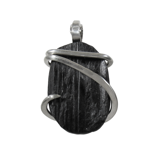 Black Tourmaline Handmade Stone Pendant Wrapped in Silver
