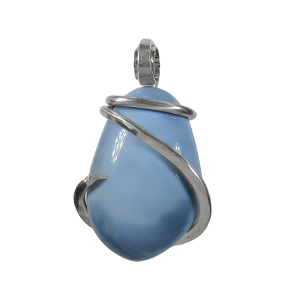 Blue Opal Handmade Stone Pendant Wrapped in Silver