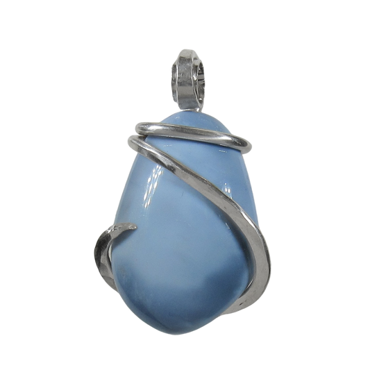 Blue Opal Handmade Stone Pendant Wrapped in Silver