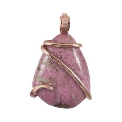 Rhodonite Handmade Stone Pendant Wrapped in Copper