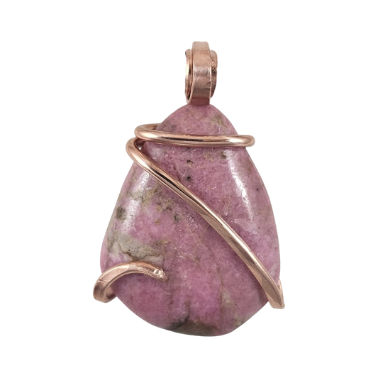 Rhodonite Handmade Stone Pendant Wrapped in Copper