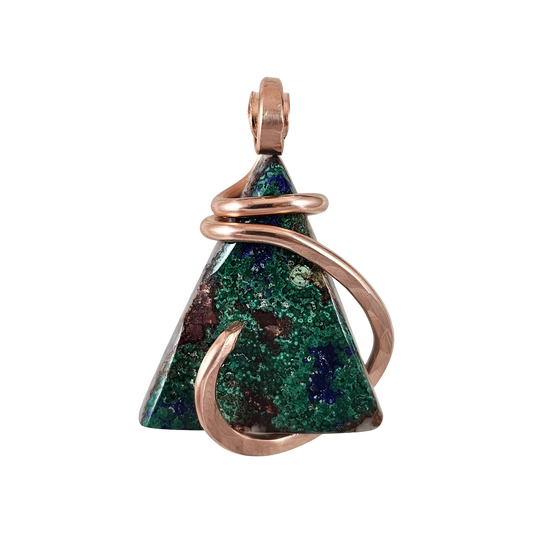 Azurite and Malachite Handmade Stone Pendant Wrapped in Copper