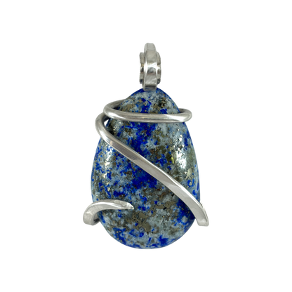 Lapis Lazuli and Pyrite Handmade Stone Pendant Wrapped in Silver