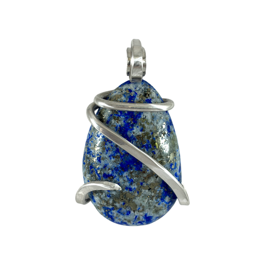 Lapis Lazuli and Pyrite Handmade Stone Pendant Wrapped in Silver