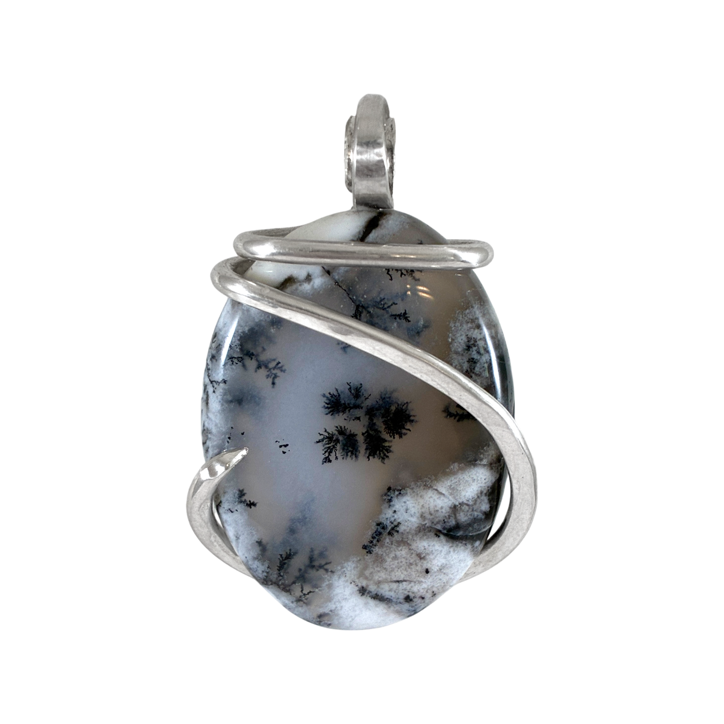 Dendritic Agate Handmade Crystal Pendant Wrapped in Silver
