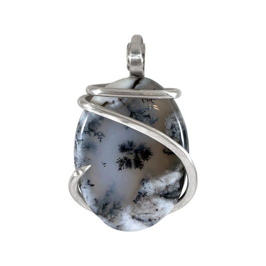 Dendritic Agate Handmade Crystal Pendant Wrapped in Silver