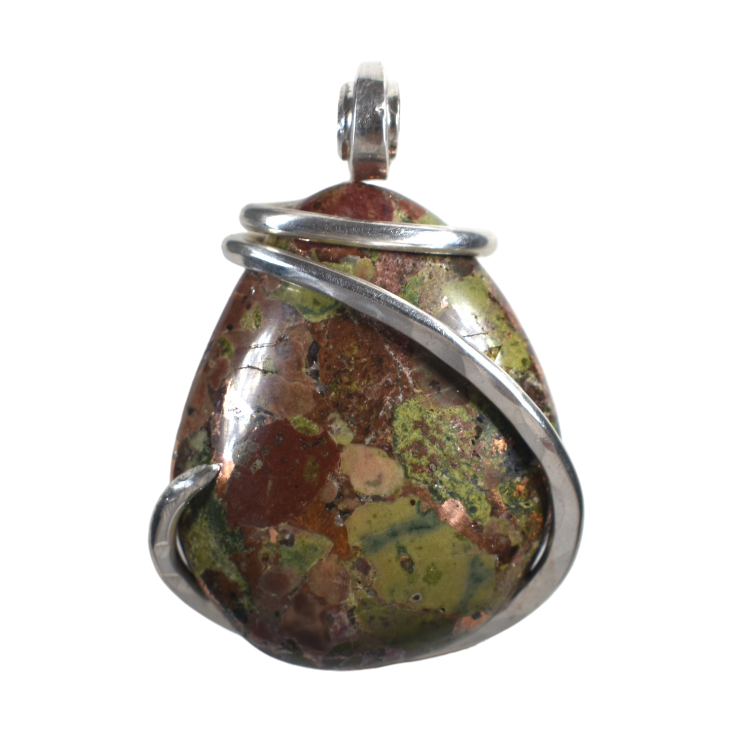 Copper in Matrix Handmade Stone Pendant Wrapped in Silver