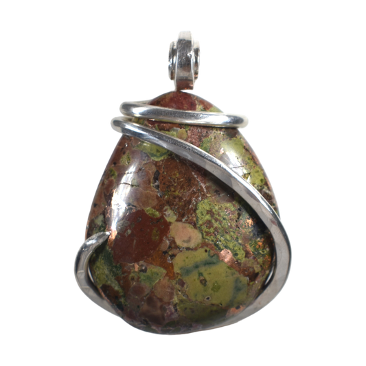 Copper in Matrix Handmade Stone Pendant Wrapped in Silver