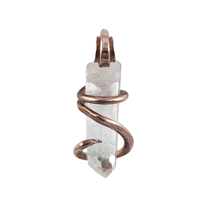 Clear Quartz Point Handmade Crystal Pendant Wrapped in Copper