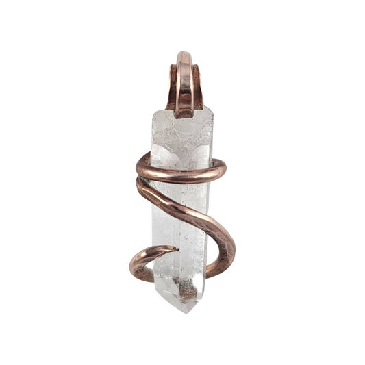Clear Quartz Point Handmade Crystal Pendant Wrapped in Copper