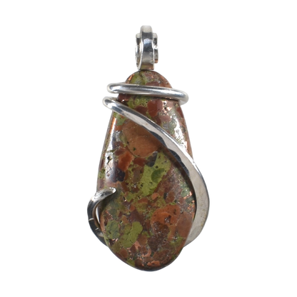 Copper in Matrix Handmade Stone Pendant Wrapped in Silver