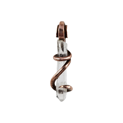 Clear Quartz Point Handmade Crystal Pendant Wrapped in Copper