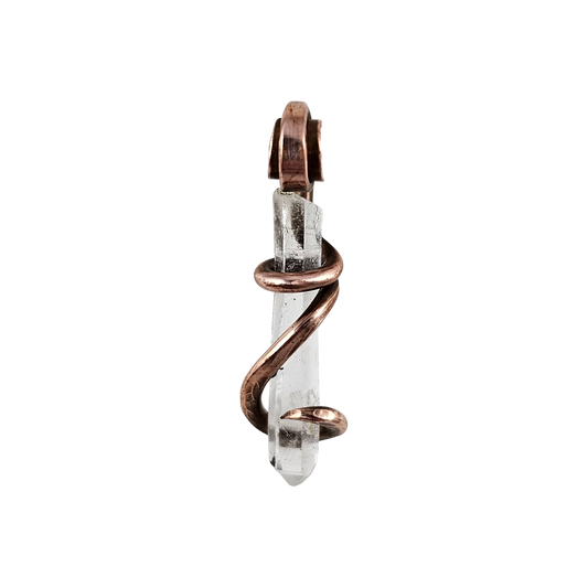 Clear Quartz Point Handmade Crystal Pendant Wrapped in Copper