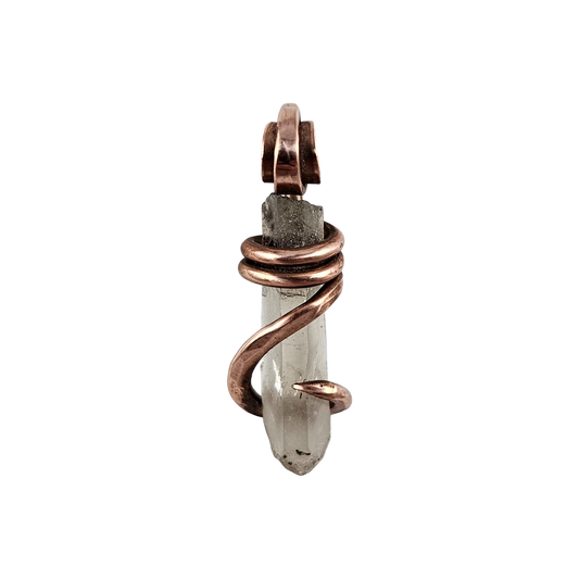 Clear Quartz Point Handmade Crystal Pendant Wrapped in Copper