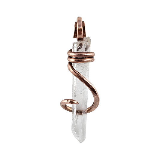 Clear Quartz Point Handmade Crystal Pendant Wrapped in Copper