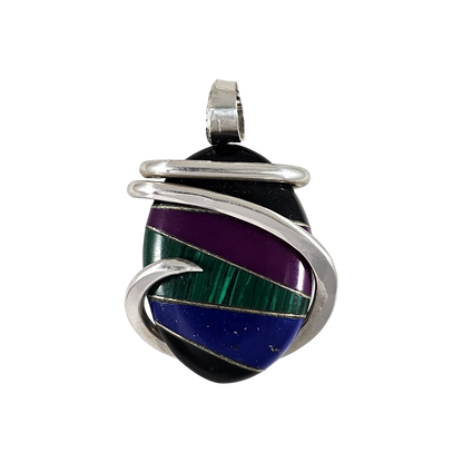 Inlay Handmade Pendant Wrapped in Silver (Antique Bead)