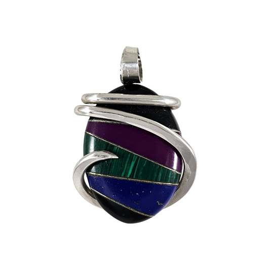 Inlay Handmade Pendant Wrapped in Silver (Antique Bead)