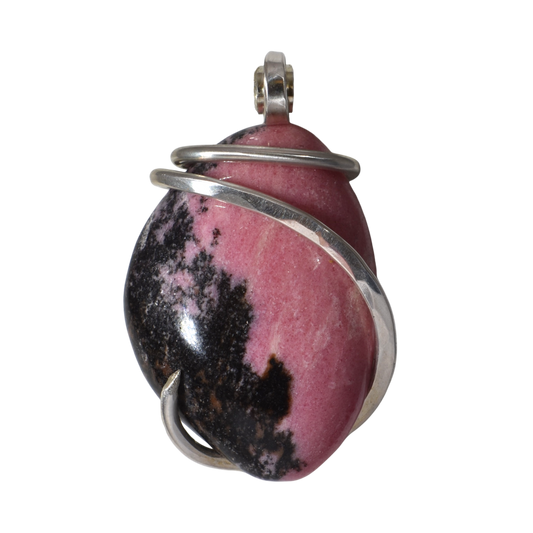 Rhodonite Handmade Stone Pendant Wrapped in Silver