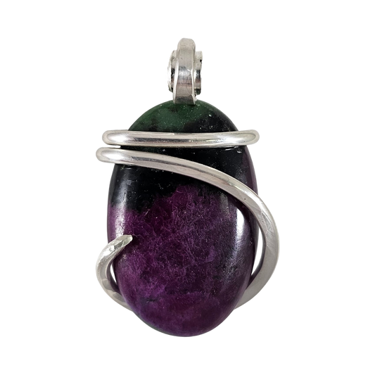 Ruby in Zoisite Handmade Stone Pendant Wrapped in Silver