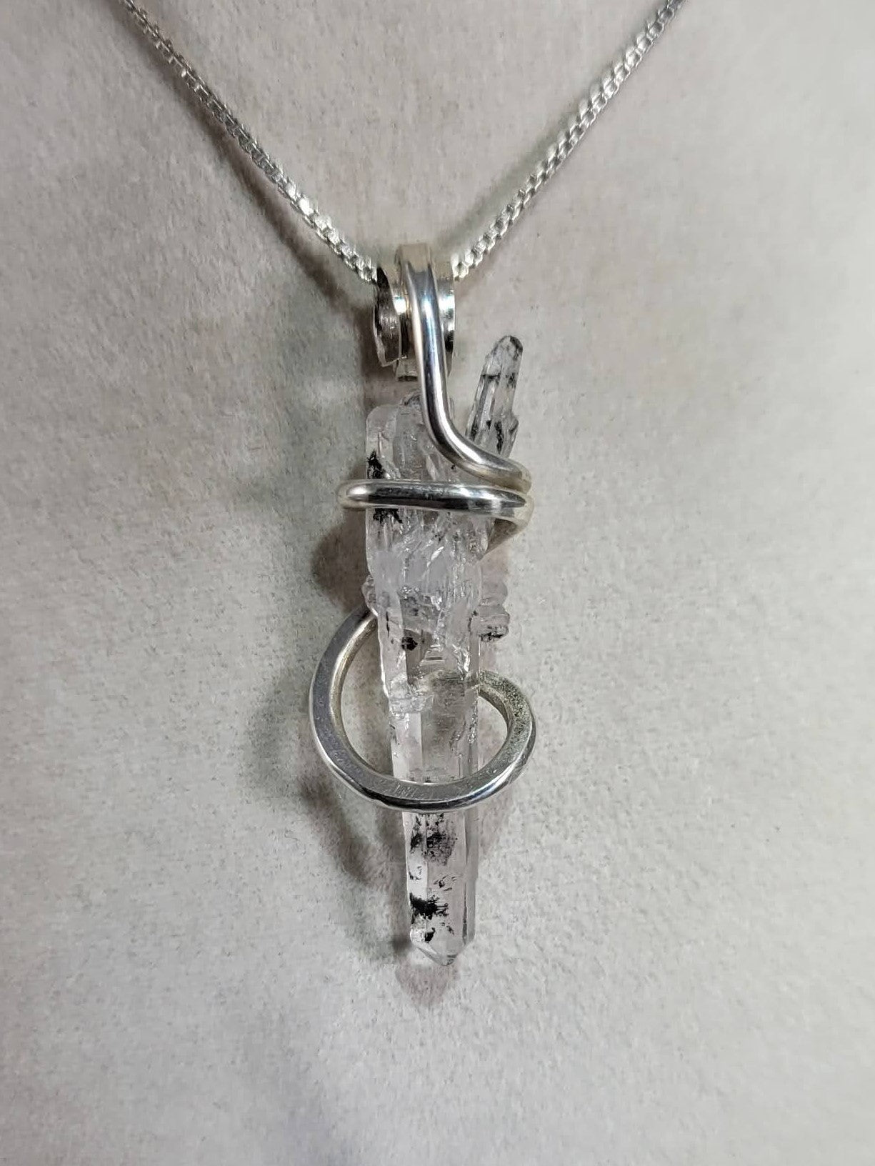 Clear Quartz Cluster Handmade Crystal Pendant Wrapped in Silver