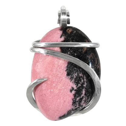 Rhodonite Handmade Stone Pendant Wrapped in Silver