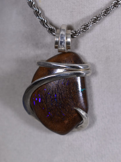 Boulder Opal Handmade Stone Pendant Wrapped in Silver