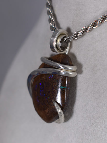 Boulder Opal Handmade Stone Pendant Wrapped in Silver