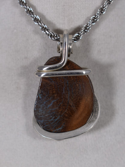 Boulder Opal Handmade Stone Pendant Wrapped in Silver