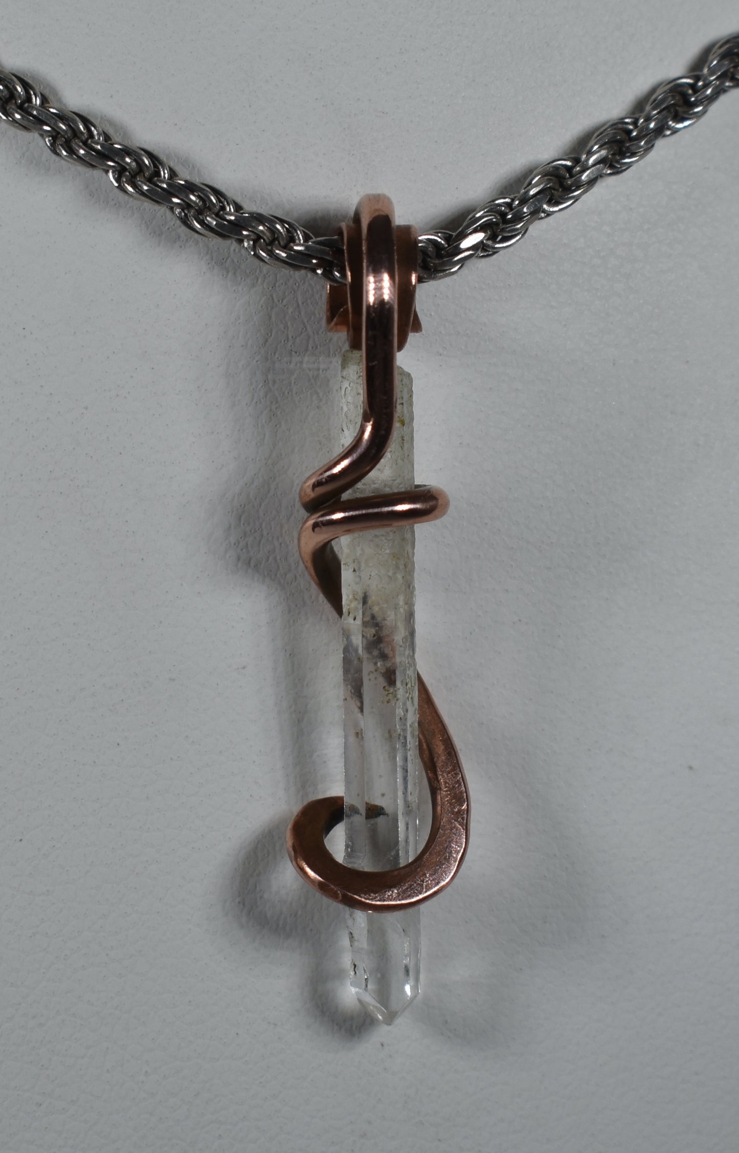 Clear Quartz Point Handmade Crystal Pendant Wrapped in Copper