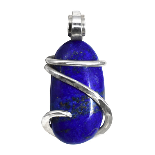 Lapis Lazuli and Pyrite Handmade Stone Pendant Wrapped in Silver