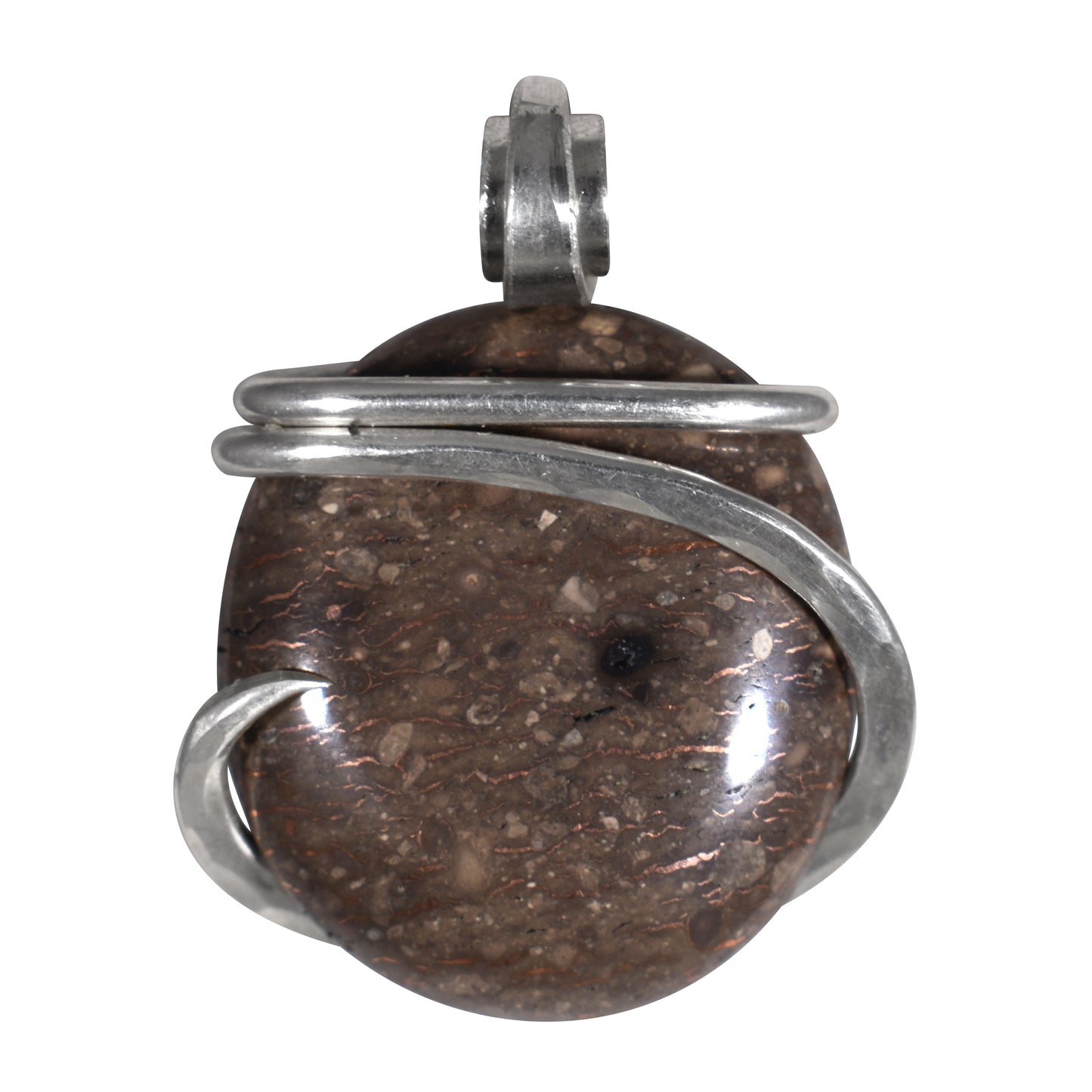 Copper in Matrix Handmade Stone Pendant Wrapped in Silver