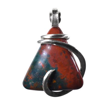 Bloodstone Handmade Stone Pendant Wrapped in Silver