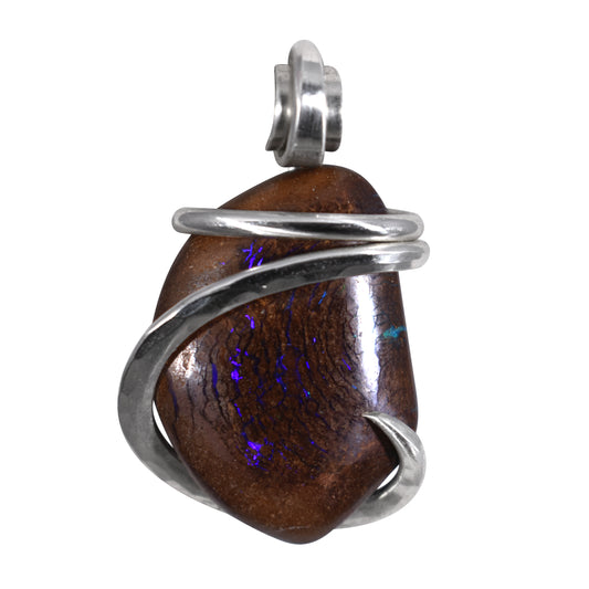 Boulder Opal Handmade Stone Pendant Wrapped in Silver